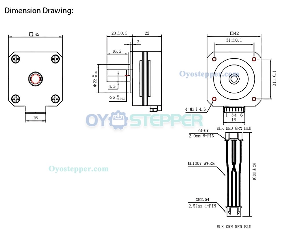 OUKEDA NEMA17 Stepper Motor 1.8 Deg 14 Ncm 1A For 3D Printer & Titan Extruder